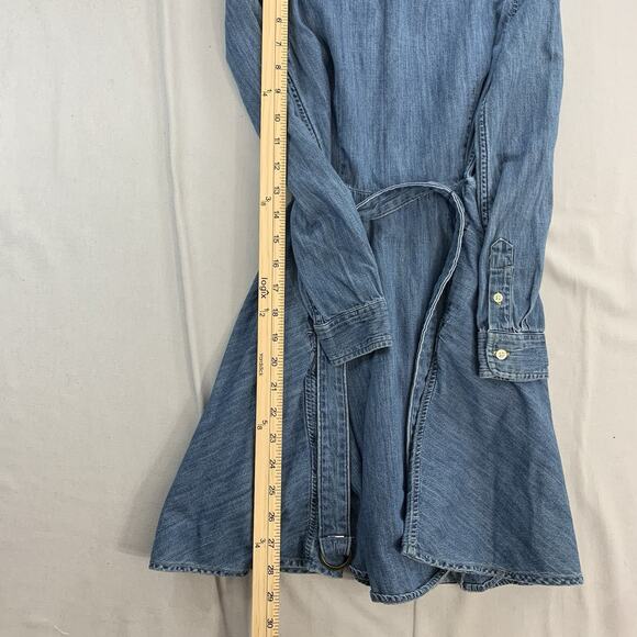 Polo Ralph Lauren Girls Dress 12 Denim Shirt Button Up Flare Pockets Belt jean - Picture 7 of 8